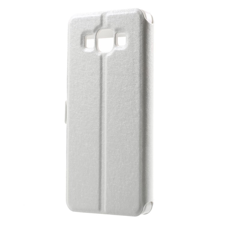Dual-window Silk Leather Bracket Case for Samsung Galaxy A5 SM-A500F - White-3
