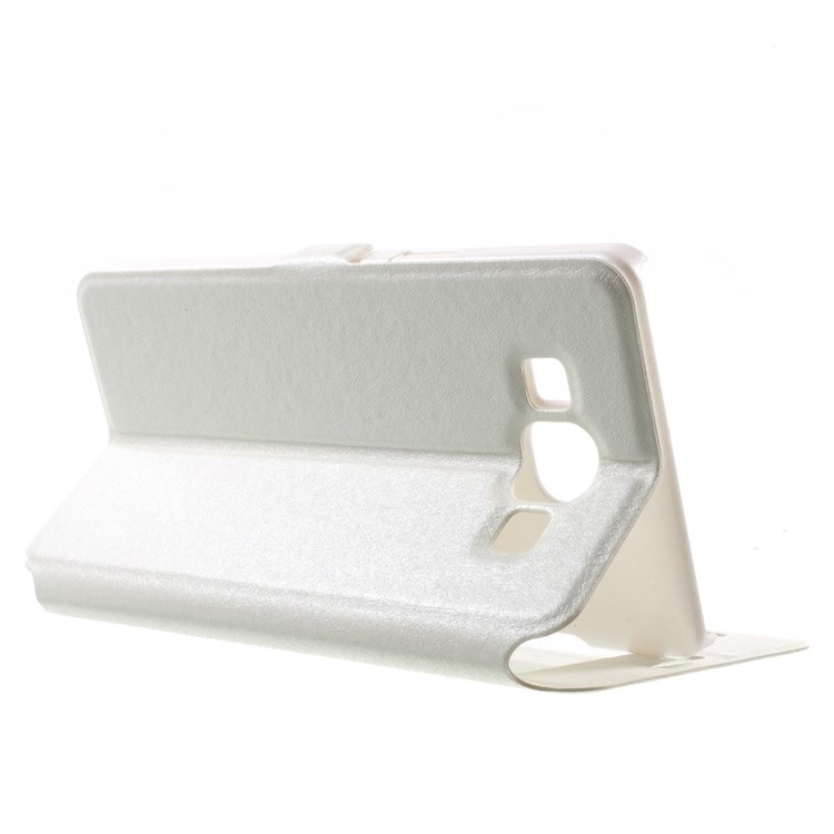 Dual-window Silk Leather Bracket Case for Samsung Galaxy A5 SM-A500F - White-4