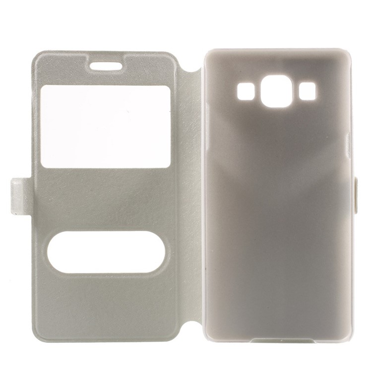 Dual-window Silk Leather Bracket Case for Samsung Galaxy A5 SM-A500F - White-5