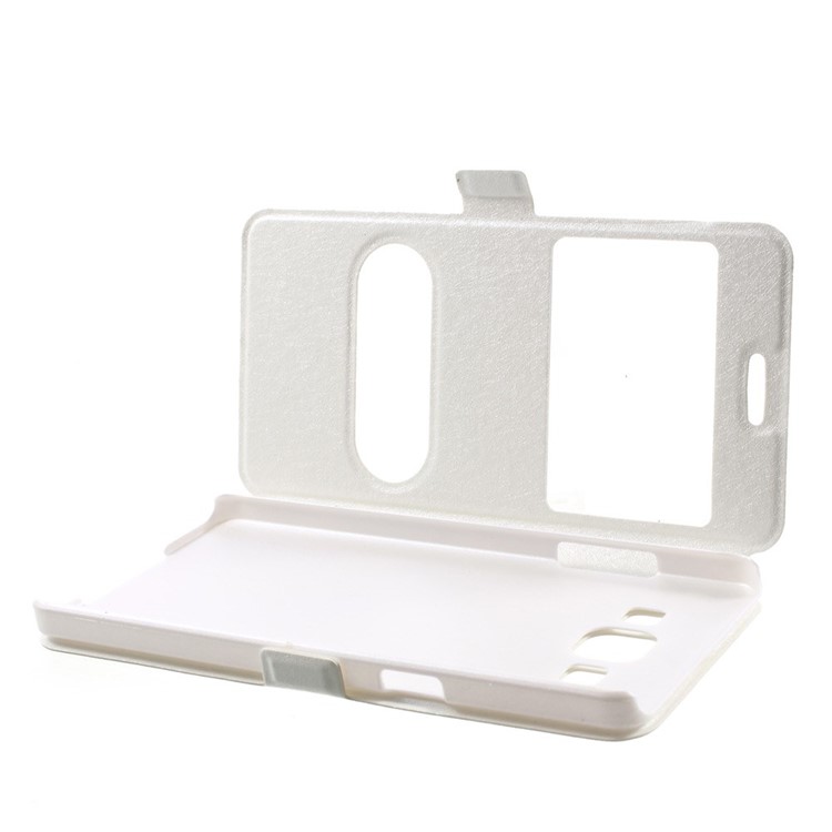 Dual-window Silk Leather Bracket Case for Samsung Galaxy A5 SM-A500F - White-6