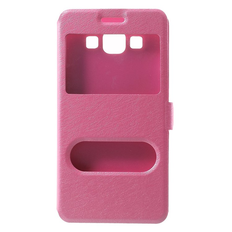 Dual-window Silk Leather Bracket Case for Samsung Galaxy A5 SM-A500F - Rose-2
