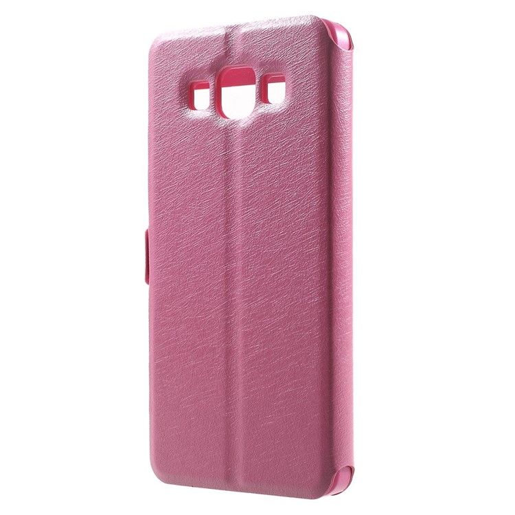 Dual-window Silk Leather Bracket Case for Samsung Galaxy A5 SM-A500F - Rose-3