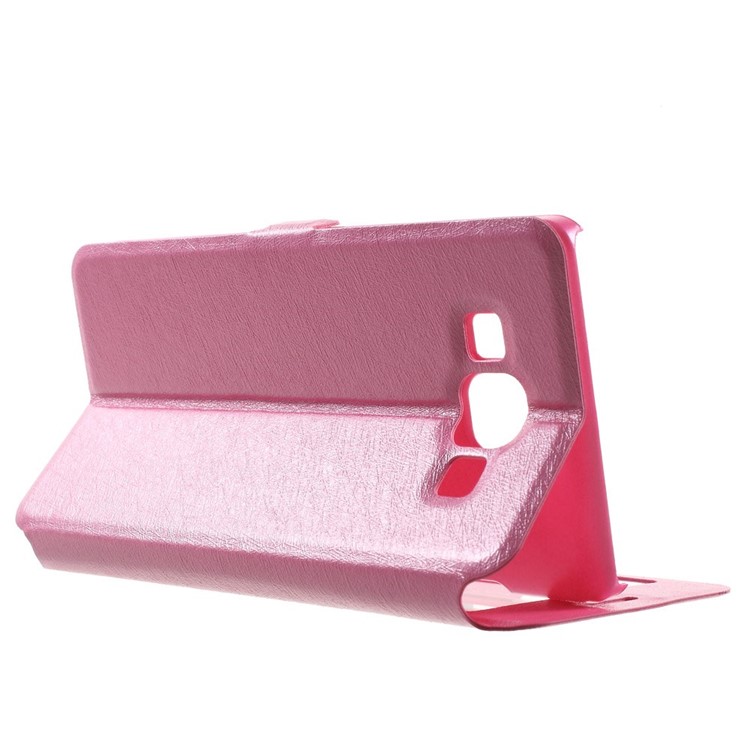 Dual-window Silk Leather Bracket Case for Samsung Galaxy A5 SM-A500F - Rose-4