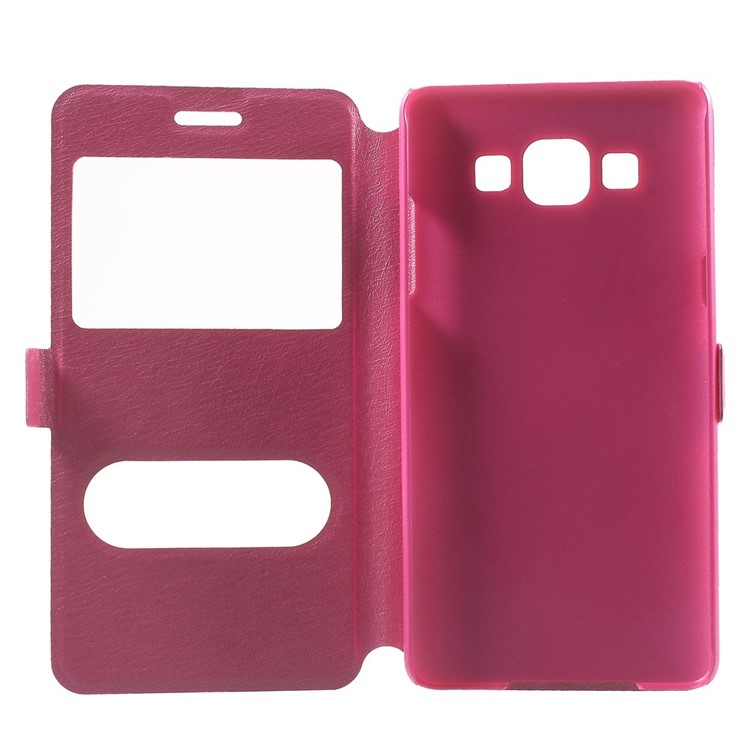 Dual-window Silk Leather Bracket Case for Samsung Galaxy A5 SM-A500F - Rose-5