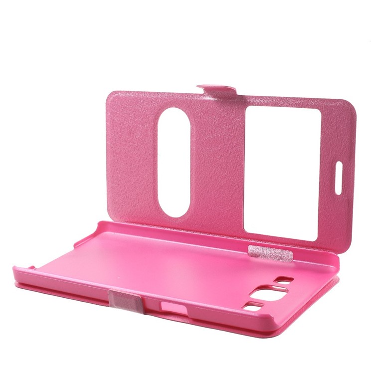 Dual-window Silk Leather Bracket Case for Samsung Galaxy A5 SM-A500F - Rose-6