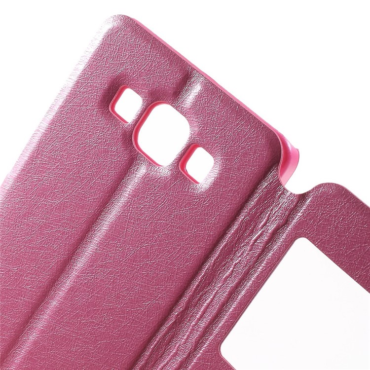 Dual-window Silk Leather Bracket Case for Samsung Galaxy A5 SM-A500F - Rose-7