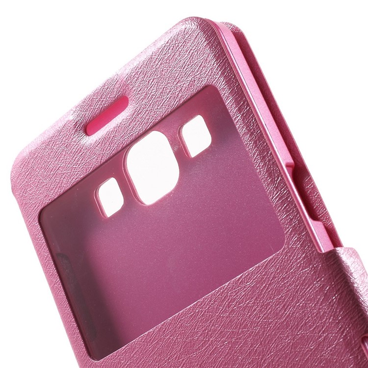 Dual-window Silk Leather Bracket Case for Samsung Galaxy A5 SM-A500F - Rose-8