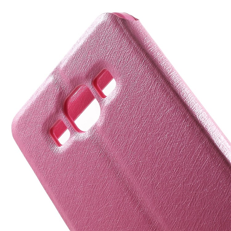 Dual-window Silk Leather Bracket Case for Samsung Galaxy A5 SM-A500F - Rose-9