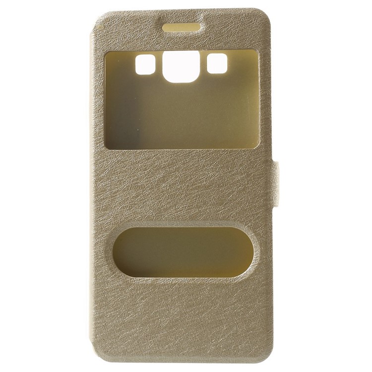 For Samsung Galaxy A5 SM-A500F Dual-window Silk Leather Bracket Cover - Champagne-2