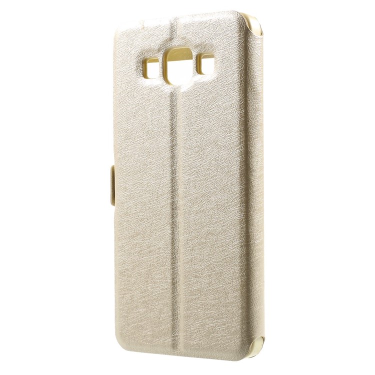 For Samsung Galaxy A5 SM-A500F Dual-window Silk Leather Bracket Cover - Champagne-3