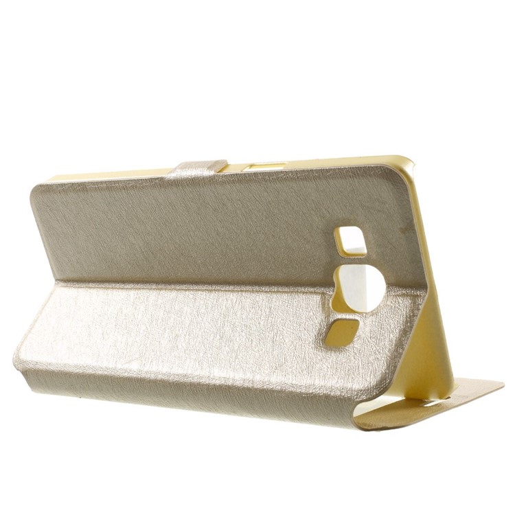 For Samsung Galaxy A5 SM-A500F Dual-window Silk Leather Bracket Cover - Champagne-4