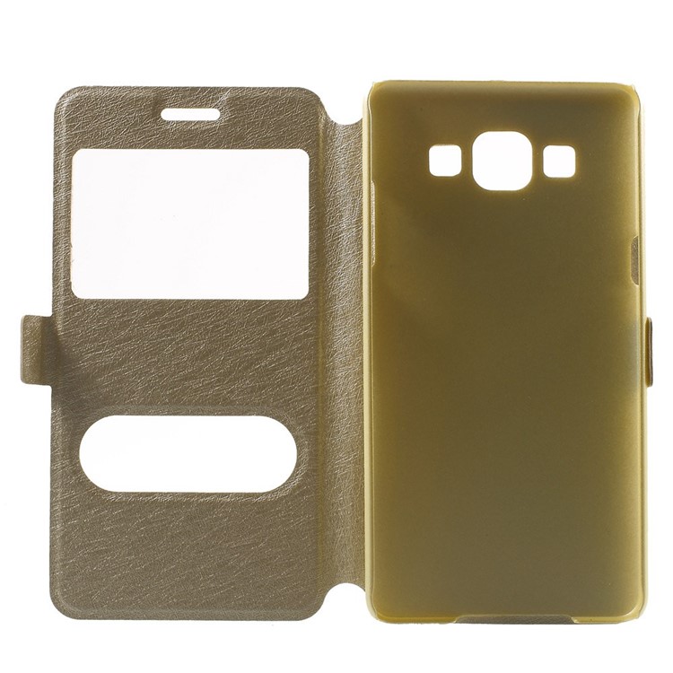 For Samsung Galaxy A5 SM-A500F Dual-window Silk Leather Bracket Cover - Champagne-5