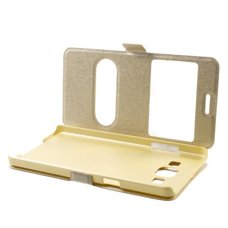 For Samsung Galaxy A5 SM-A500F Dual-window Silk Leather Bracket Cover - Champagne-6