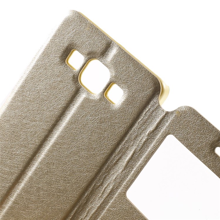 For Samsung Galaxy A5 SM-A500F Dual-window Silk Leather Bracket Cover - Champagne-7