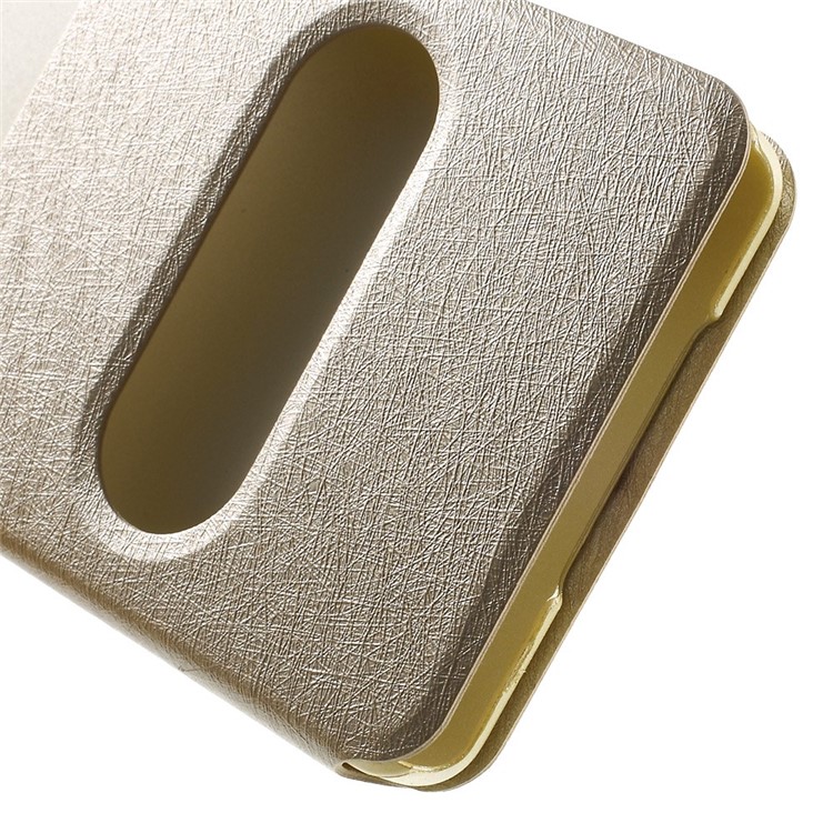 For Samsung Galaxy A5 SM-A500F Dual-window Silk Leather Bracket Cover - Champagne-8