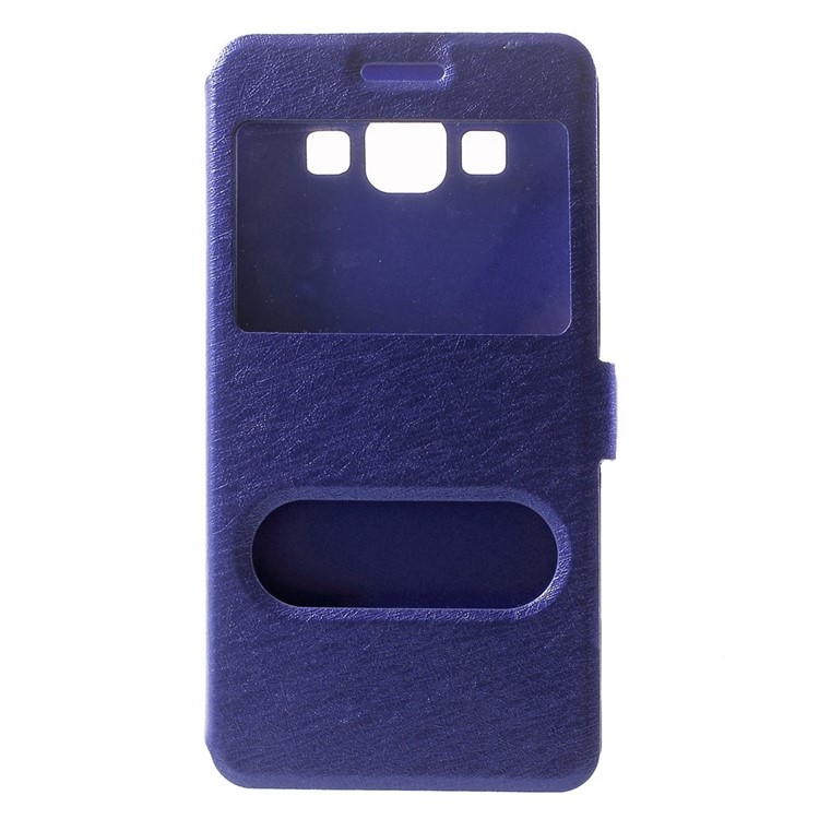 For Samsung Galaxy A5 SM-A500F Dual-window Silk Leather Bracket Cover - Blue-2