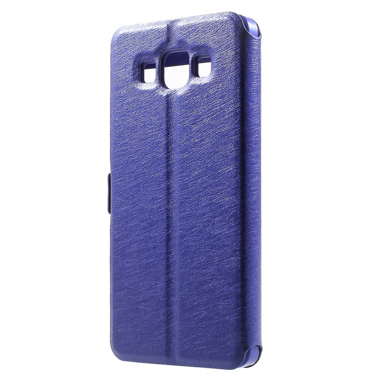 For Samsung Galaxy A5 SM-A500F Dual-window Silk Leather Bracket Cover - Blue-3