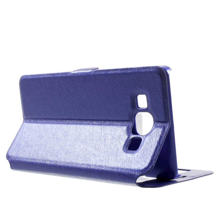 For Samsung Galaxy A5 SM-A500F Dual-window Silk Leather Bracket Cover - Blue-4