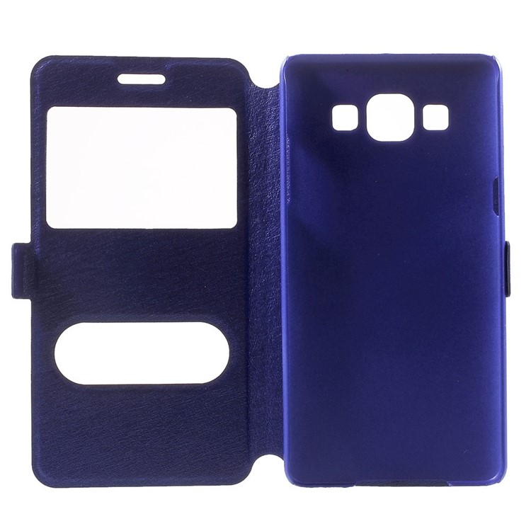 For Samsung Galaxy A5 SM-A500F Dual-window Silk Leather Bracket Cover - Blue-5