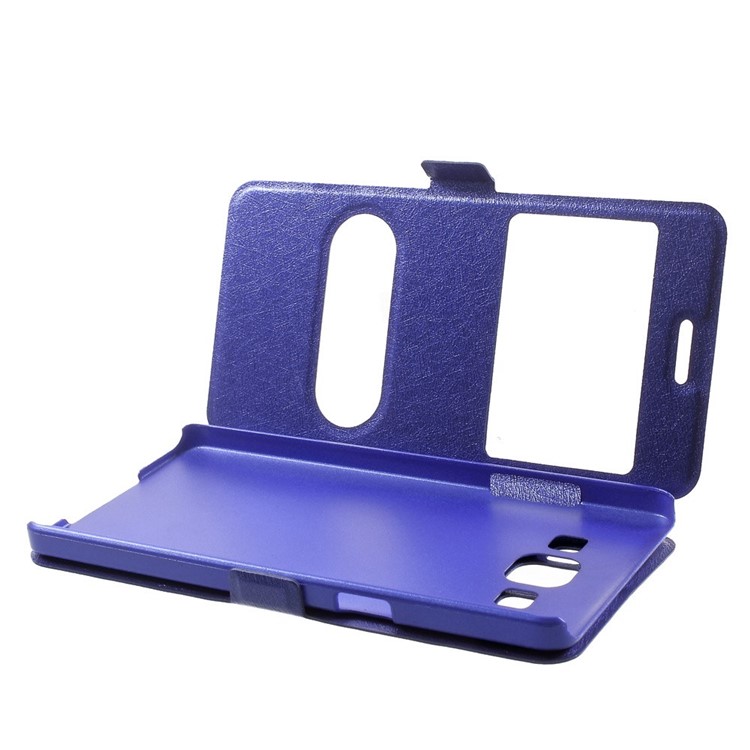 For Samsung Galaxy A5 SM-A500F Dual-window Silk Leather Bracket Cover - Blue-6
