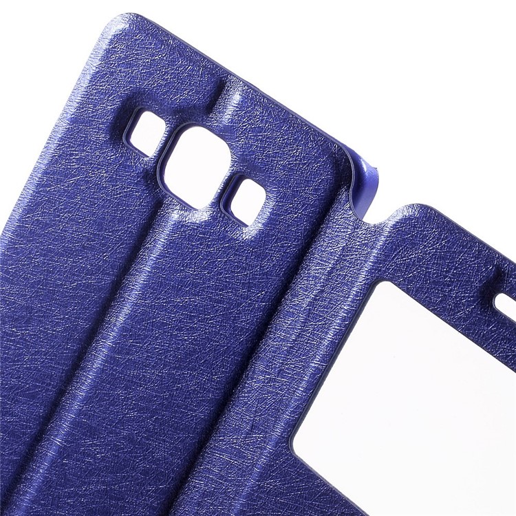 For Samsung Galaxy A5 SM-A500F Dual-window Silk Leather Bracket Cover - Blue-7