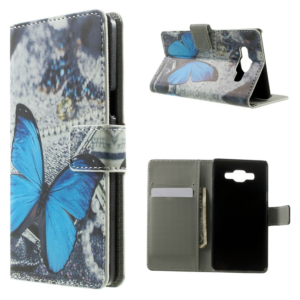 Blue Butterfly Leather Wallet Shell for Samsung Galaxy A5 SM-A500F-1