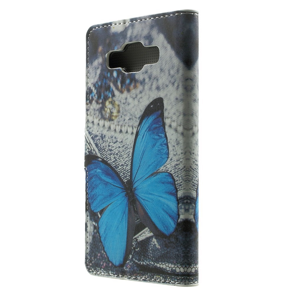 Blue Butterfly Leather Wallet Shell for Samsung Galaxy A5 SM-A500F-2