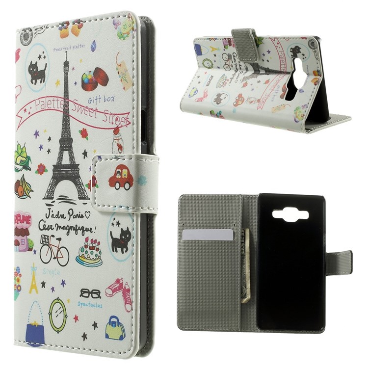 Eiffel Tower & Fruit Leather Wallet Shell for Samsung Galaxy A5 SM-A500F-1