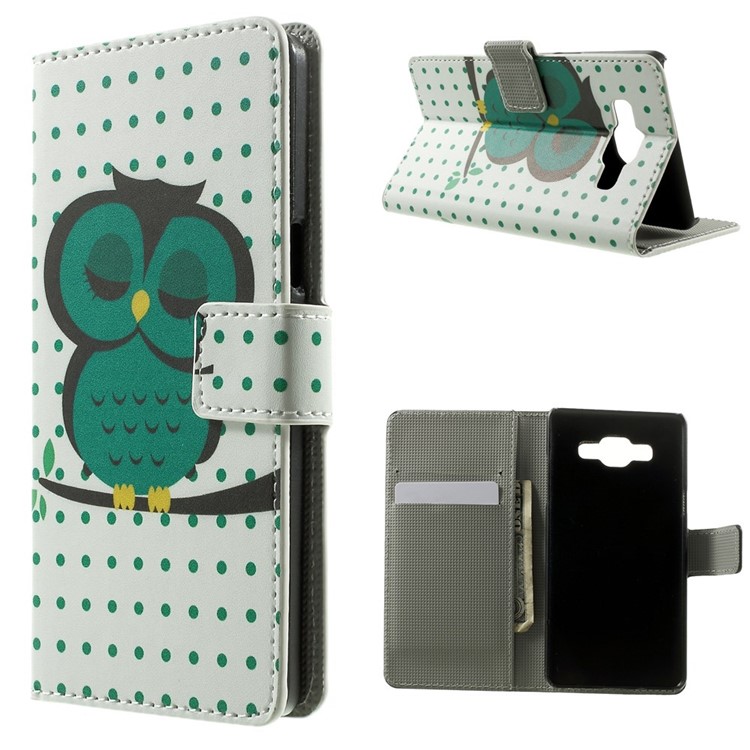 Sleeping Owl & Polka Dots Leather Wallet Shell for Samsung Galaxy A5 SM-A500F-1