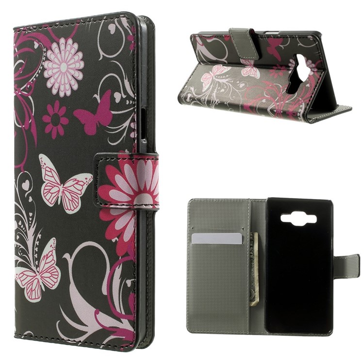 Butterflies & Flowers Leather Wallet Stand Shell for Samsung Galaxy A5 SM-A500F-1