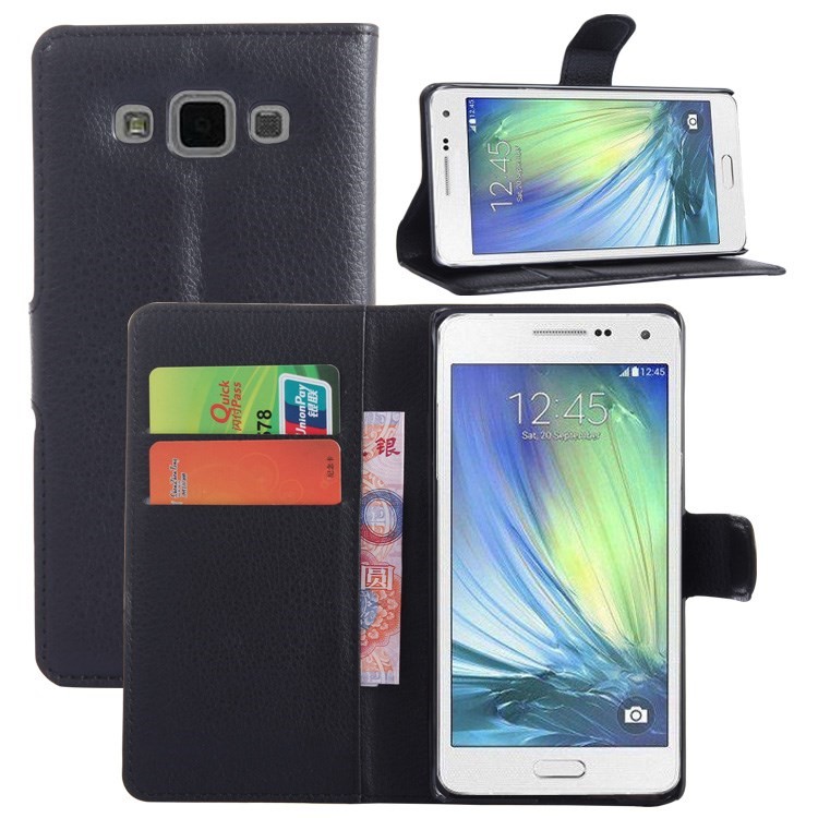 Litchi Leather Stand Wallet Case for Samsung Galaxy A5 SM-A500F - Black-3