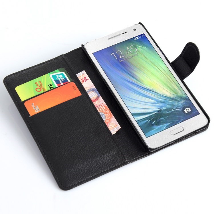 Litchi Leather Stand Wallet Case for Samsung Galaxy A5 SM-A500F - Black-4