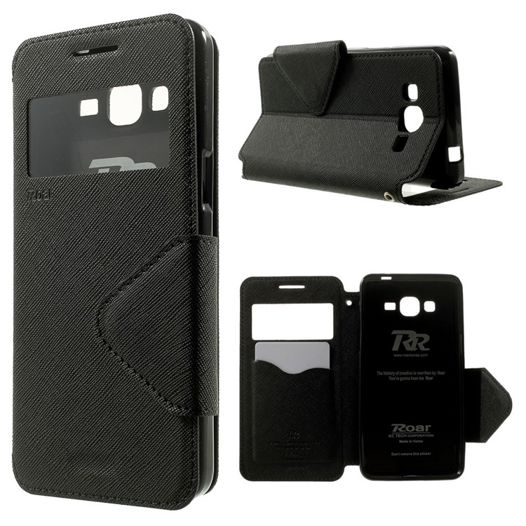 

ROAR KOREA Diary View Window for Samsung Galaxy Grand Prime SM-G530H Magnetic Leather Stand Case - Black