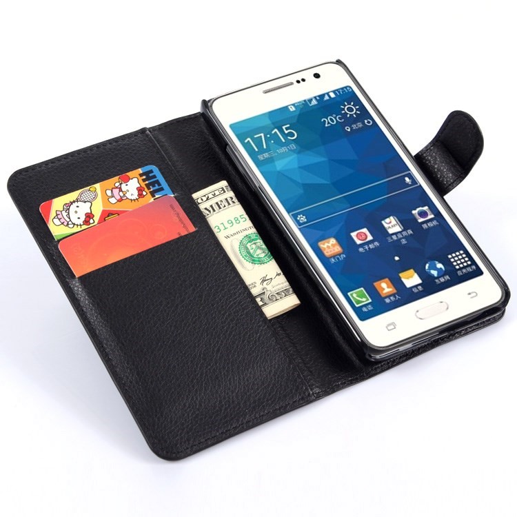 Lychee Skin Leather Wallet Stand Case for Samsung Galaxy Grand Prime SM-G530H - Black-3