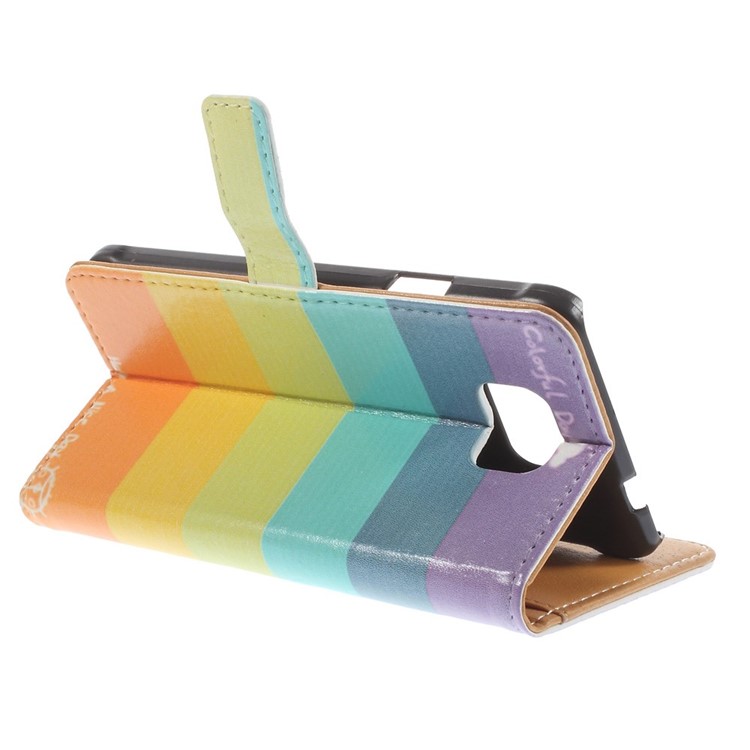 Colorized Horizontal Stripes for Samsung Galaxy Alpha SM-G850F SM-G850A Wallet Leather Stand Cover-5