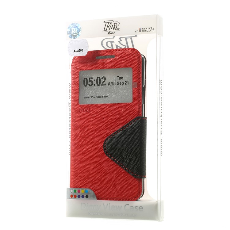 ROAR KOREA for Samsung Galaxy A3 SM-A300F Diary Leather Stand Case with View Window - Red-10