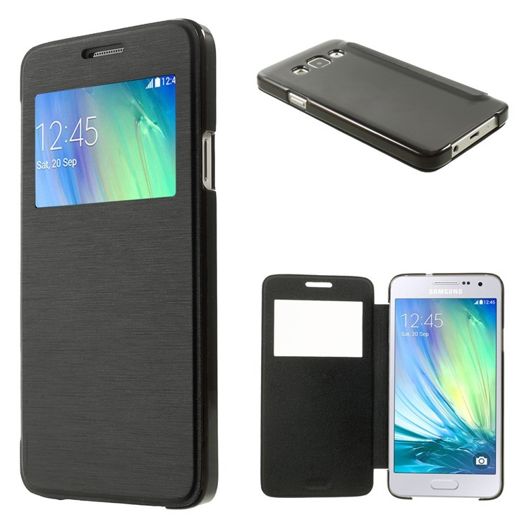 For Samsung Galaxy A3 SM-A300F View Window Leather Cover w/ PC Back - Black-1
