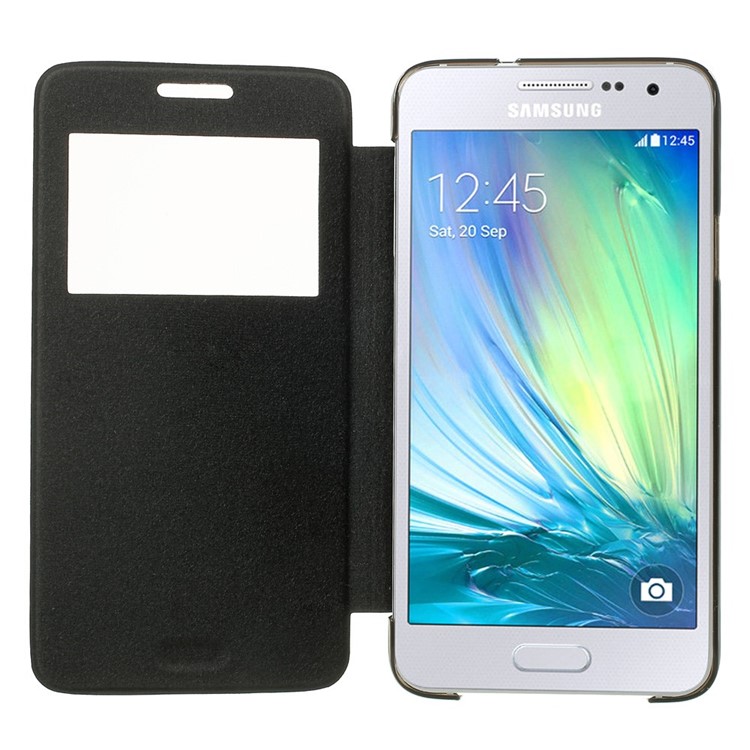 For Samsung Galaxy A3 SM-A300F View Window Leather Cover w/ PC Back - Black-4
