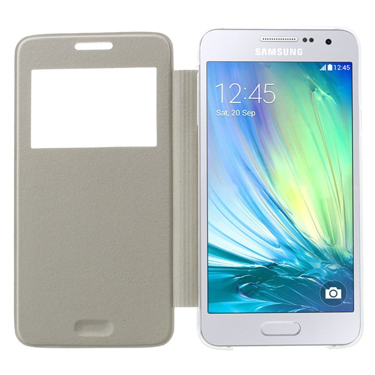 For Samsung Galaxy A3 SM-A300F View Window Leather Case w/ PC Back - White-4