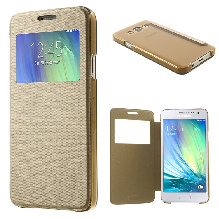 For Samsung Galaxy A3 SM-A300F View Window Folio Leather Case - Gold-1