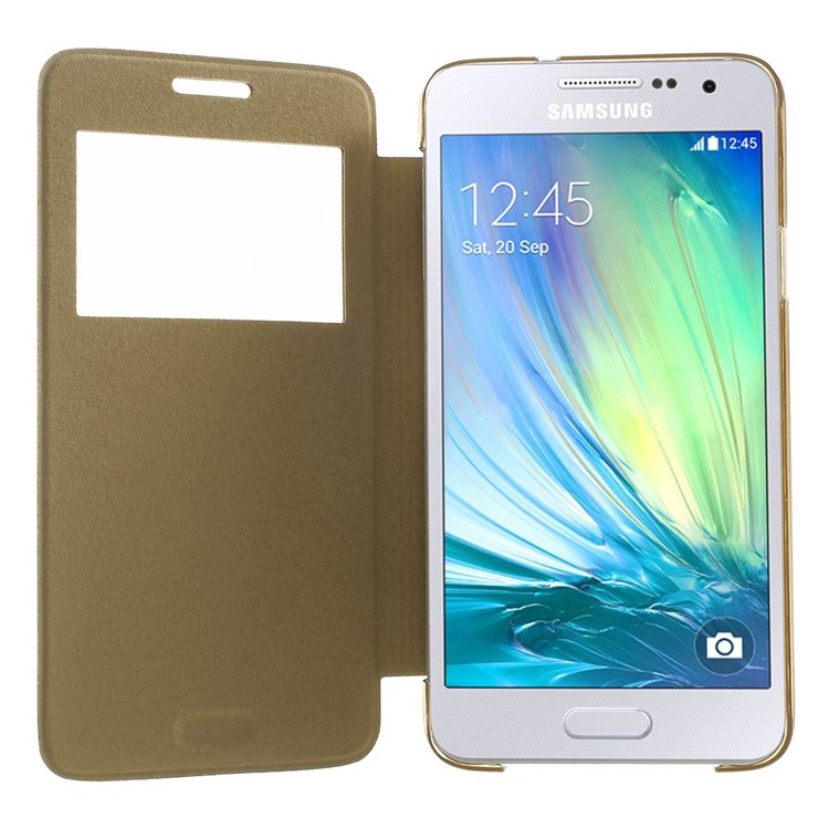 For Samsung Galaxy A3 SM-A300F View Window Folio Leather Case - Gold-4