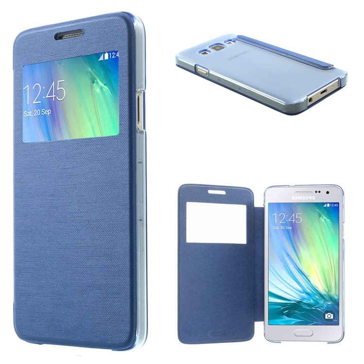 For Samsung Galaxy A3 SM-A300F View Window Leather Shell - Blue-1