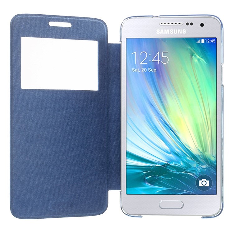 For Samsung Galaxy A3 SM-A300F View Window Leather Shell - Blue-4