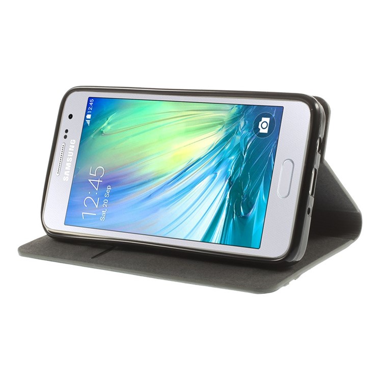 Contrast Color Leather Card Holder Cover for Samsung Galaxy A3 A300F w/ Stand - Grey-4
