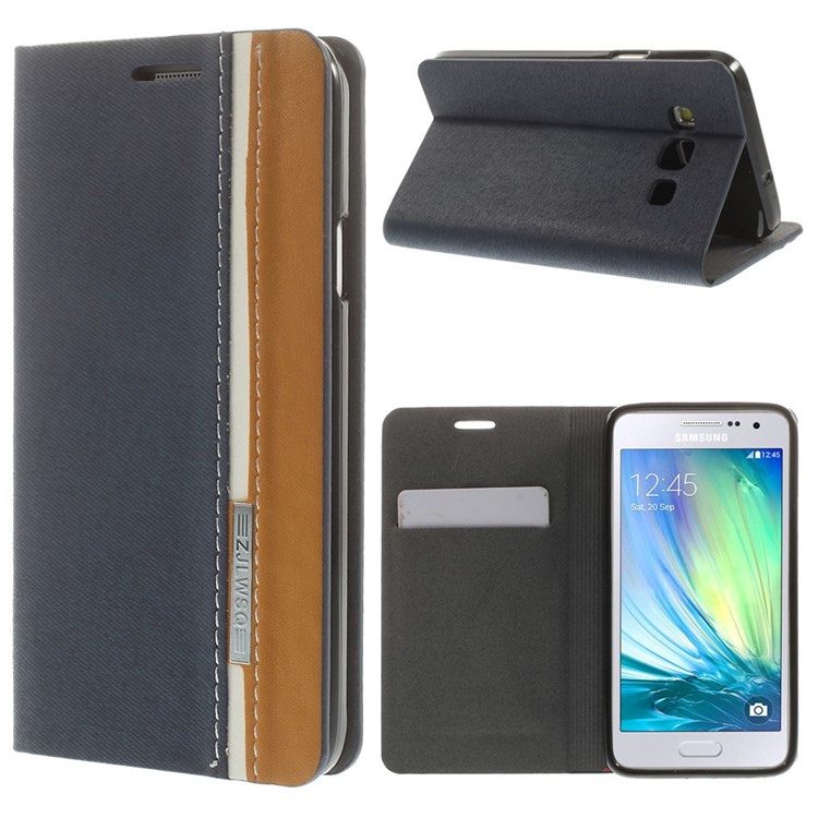 Contrast Color Leather Stand Case for Samsung Galaxy A3 A300F w/ Card Slot - Blue-1