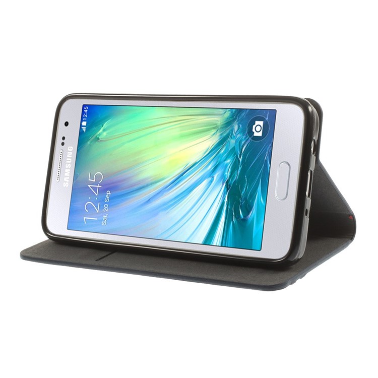 Contrast Color Leather Stand Case for Samsung Galaxy A3 A300F w/ Card Slot - Blue-4