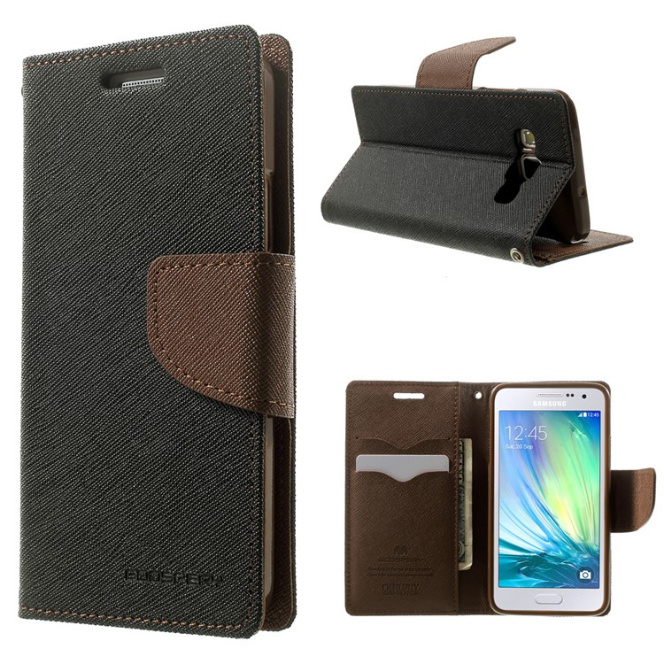 Mercury GOOSPERY Fancy Diary Wallet Leather Cover for Samsung Galaxy A3 SM-A300F - Brown / Black-1