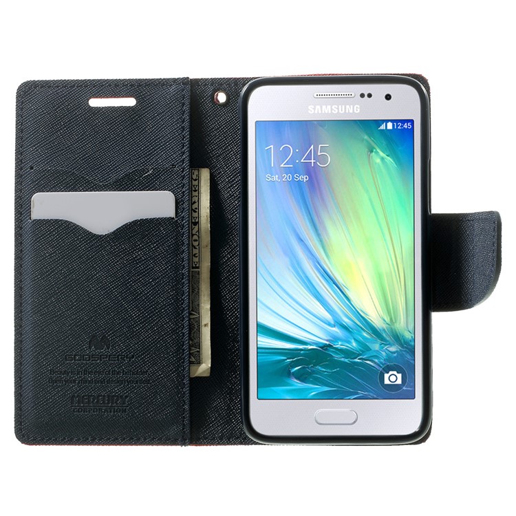 Mercury GOOSPERY Fancy Diary Stand Wallet Leather Shell for Samsung Galaxy A3 SM-A300F - Red-5