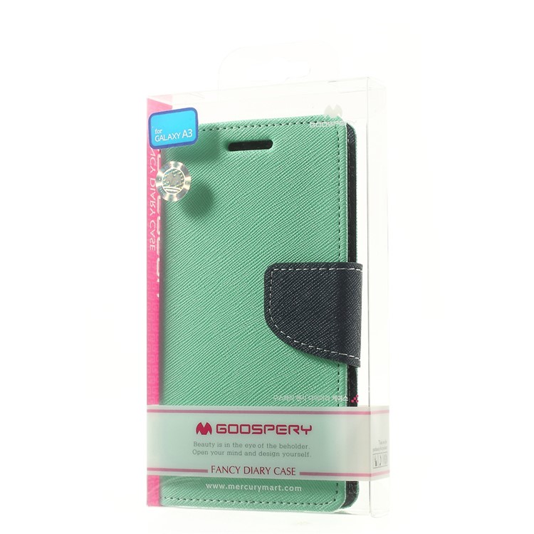 Mercury GOOSPERY for Samsung Galaxy A3 SM-A300F Fancy Diary Wallet Leather Skin Case - Cyan-10