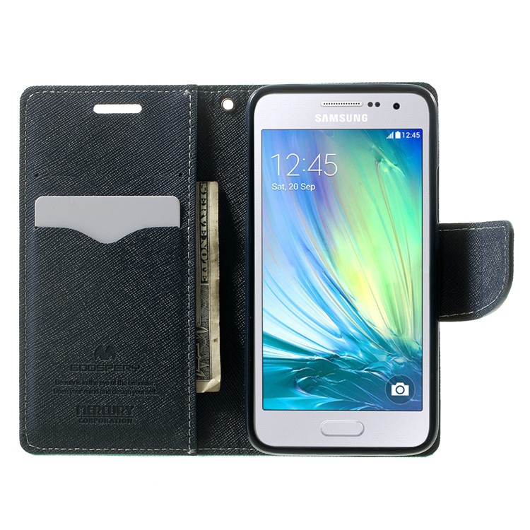 Mercury GOOSPERY for Samsung Galaxy A3 SM-A300F Fancy Diary Wallet Leather Skin Case - Cyan-5